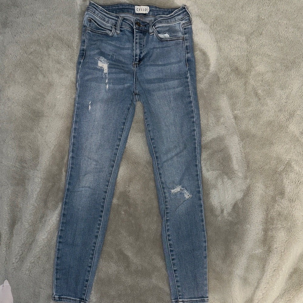 Cello Women's Distressed Skinny Jeans - Light Blue
